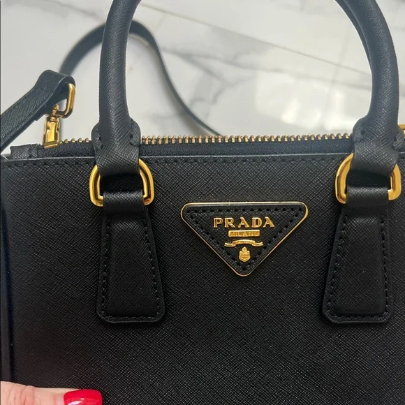 Prada Black Saffiano Mini Satchel with Gold Hardware - Picture 3 of 10